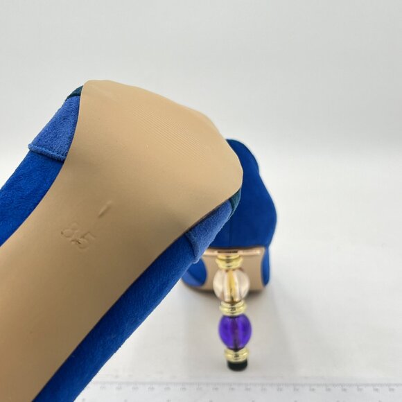 FOWT Blue Gradient Wave Pattern Pointed Toe Jewelry High Heel Party Dress Pump - Picture 5 of 7